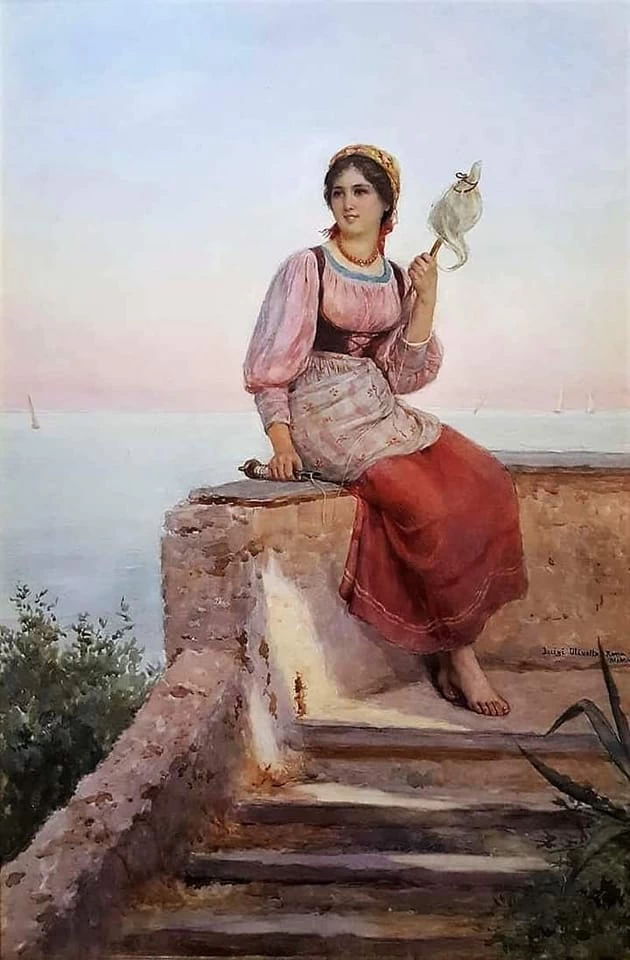 Giovane seduta sul muretto